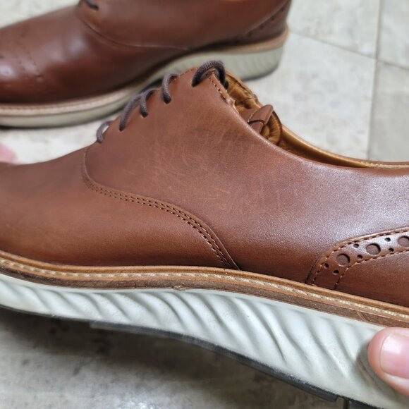 Ecco Men's St 1 Hybrid Oxford Wing Shoe Cognac Leather Dress Shoe Brown Casual - Picture 4 of 8